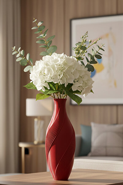 MEK Elegant Spiral Design Decorative Plastic Vase Red (20X7.5Cm)