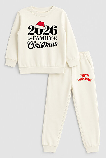 MODA 2026 Crăciun Moș Crăciun Crăciun cu imprimeu guler rotund Ecru Trening p...