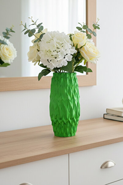 MEK Vază decorativă din plastic sculptat cu design modern, verde (20x10cm)