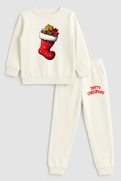 MODA 2026 Crăciun Moș Crăciun Crăciun cu imprimeu guler rotund Ecru Trening p...