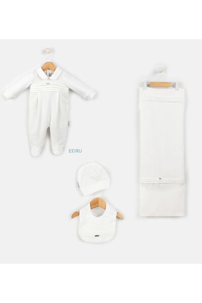 Babydola طقم بيبي بوي أبيض عضوي ياقة دائرية من المستشفى مكون من 4 قطع