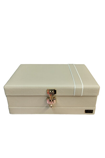 ozbience Stylish Knobbed Mirrored Leather Makeup and Shaving Case, Cappuccino...