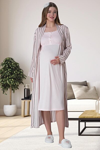 Mecit Pijama 75% Βαμβάκι 25% Βισκόζη Άνετη εφαρμογή Ριγέ Σετ νυχτικών εγκυμοσ...