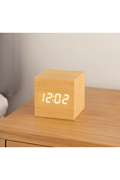 MINDA Sese Duyarlı Çalar Saat Dekoratif Ahşap Görünümlü Dereceli Tarihli Masa...