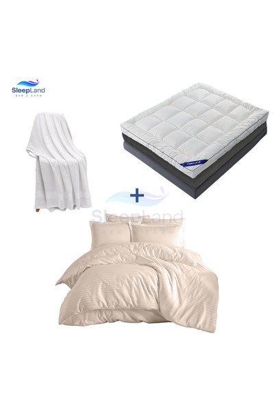 SLEEPLAND بكج لباد فندقي ارتفاع 14 سم مع منشفة استحمام قطن مع مفرش فندقي لون ...