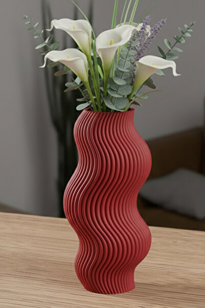 MEK Wave Design Striped Decorative Plastic Vase Red (20X10Cm)