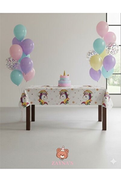 Zayna's Unicorn Tek Boynuzlu At Temalı Baskılı 120x180 Doğum Günü Plastik Par...