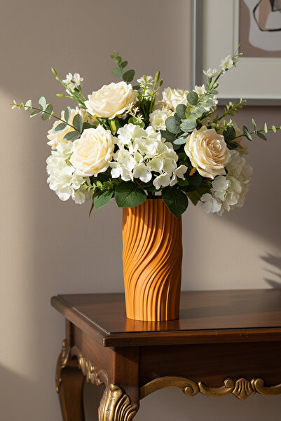 MEK مزهرية بلاستيكية مزخرفة بتصميم حلزوني ملتف باللون البرتقالي (20×11 سم)