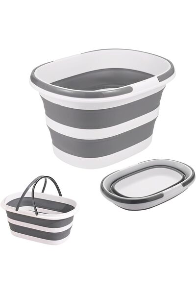 Beauenty دلو ماء قابل للطي سعة 28 لترًا - دلو ممسحة محمول ودلو تخييم (رمادي)