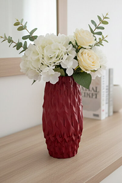 MEK Vază decorativă din plastic sculptat cu design modern, roșu (20x10cm)