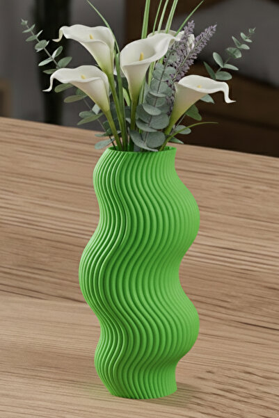 MEK Vază decorativă din plastic cu design ondulat, verde (20x10cm)