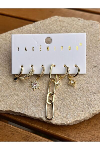 nunu takı Yakemiyou Taşlı Ataç Altılı Küpe