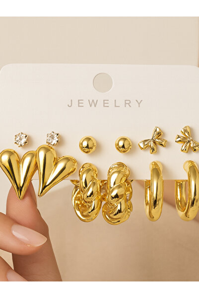 MRK Kadın 12'li Kombin Halka Küpe İnci 6 Çift Set Çoklu Küpe