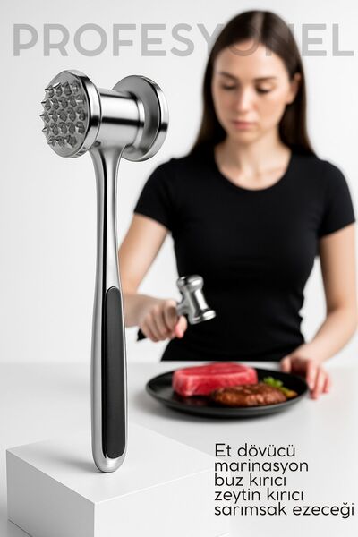 Transformacion Meat Mallet Pounder Professional Stainless Steel Marinating Hammer & Olive Crusher - 22 cm 722521