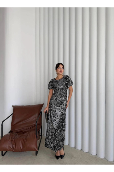 Pullaps Payetli Maxi Elbise Gümüş