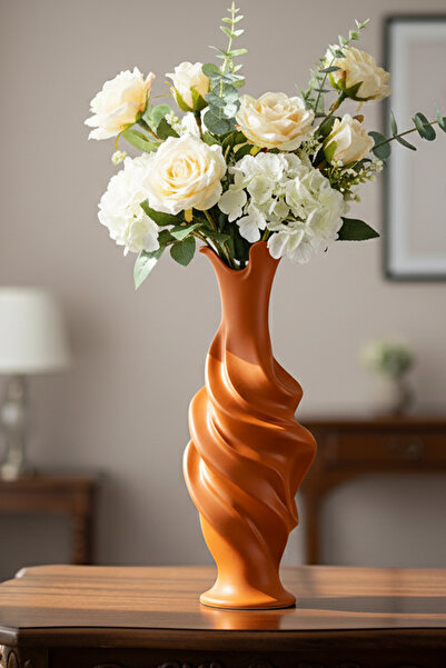 MEK مزهرية بلاستيكية مزخرفة بخطوط ملتوية برتقالية اللون (23×9 سم)