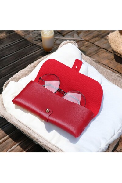 OEM Sunglasses and eyeglasses case, made of soft and velvety leather, elegant bright red color
