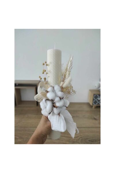 OEM Lumânare botez din ceară de albine Colorart, albă, 34 cm