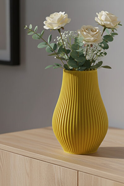 MEK مزهرية بلاستيكية أنيقة ذات خطوط رفيعة وتصميم عمودي أنيق باللون الأصفر (18×11 سم)