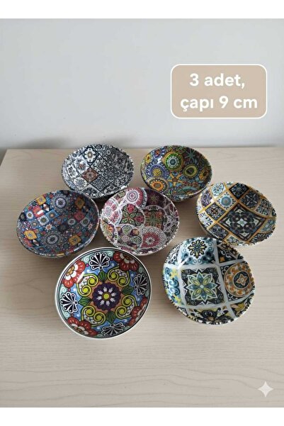 MOONSAND Çini Desenli Çerezlik 3 Adet Metal Kase | Kahvaltılık | İkramlık |[R...