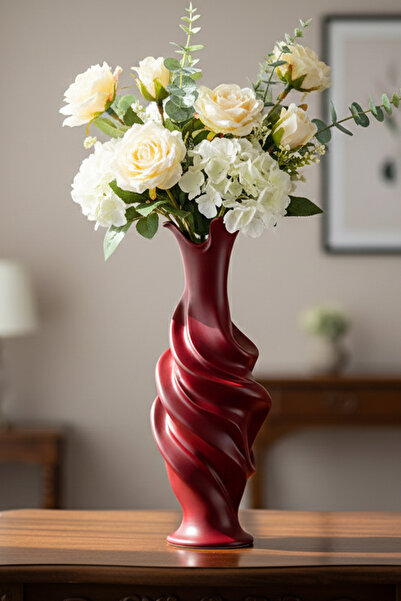 MEK Curved Line Decorative Plastic Vase Red (23X9Cm)