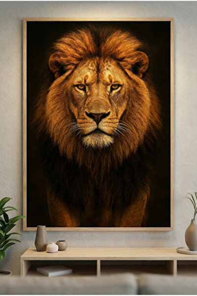 NT Handmade Pictură murală cu leu, imprimată UV, cu ramă din lemn natural – D...