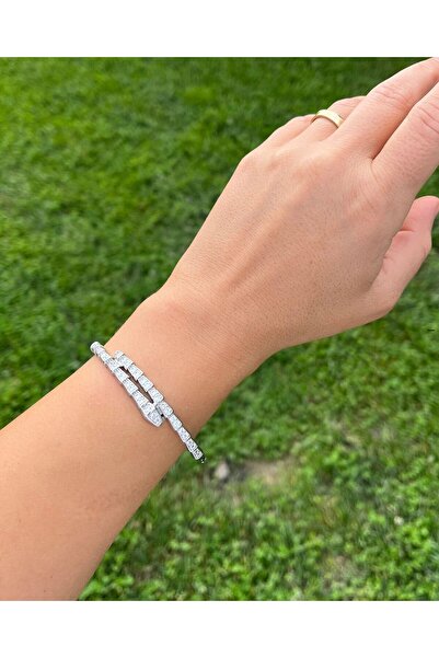 nunu takı Silver Color Stone Handcuffs