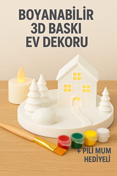 WeSank ® Boyanabilir 3D Bask? Ev Dekoru – Pilli Mum Hediyeli