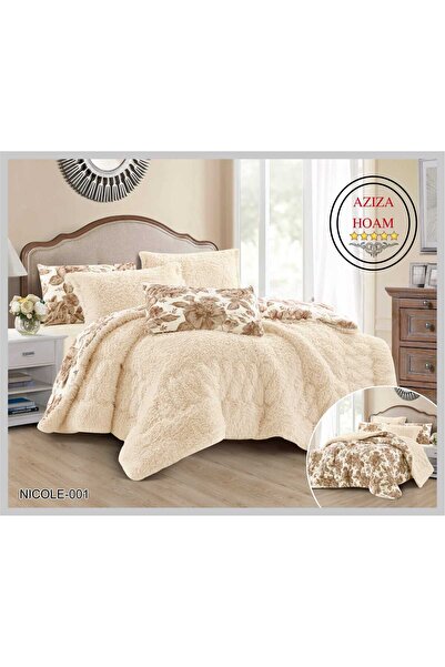 FABRIC لحاف نفرين مخمل 8 قطع بلون كريمي جميل، وجه فرو دافئ ووجه مخمل مشجر يضف...