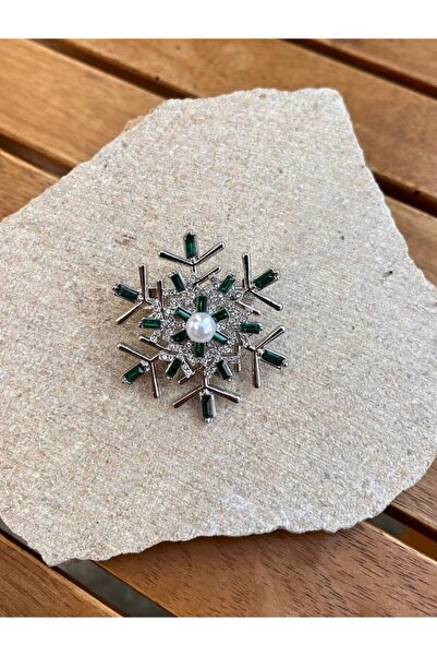 nunu takı Yeşil Taşlı Kar Tanesi Broş