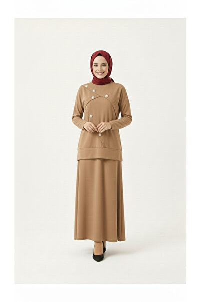 ribana Γυναικείο υφαντό υφασμάτινο κοστούμι χιτζάμπ με λεπτομέρεια από κουμπι...