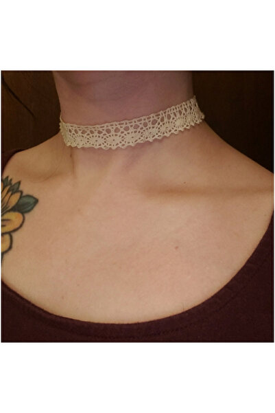SmY Bag Design Choker Lace Tulle Cream Color Necklace