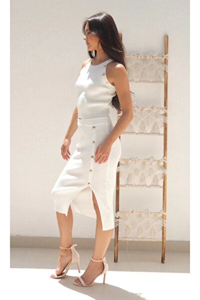 ALN Knitted Women's Set – Cropped Top & Maxi Skirt, Golden Details, Made in Italy -