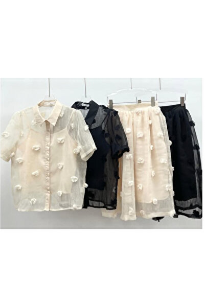 ALN Women's Set: Puff Sleeve Blouse & Midi Skirt, Made in Italy -