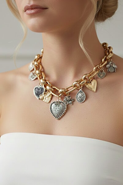 CAŞ DEKORASYON Gold and Silver Color Charm Necklace