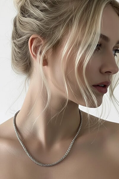 CAŞ DEKORASYON Silver Color Chain Unisex Steel Necklace