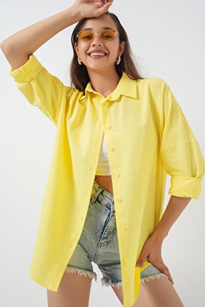 RBY 3900 Oversize Uzun Basic Gömlek - Sarı
