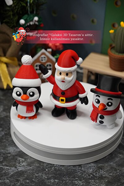 Galaksi 3D Kardan Adam, Penguen & Noel Baba Dekoratif Biblo (3 ADET)