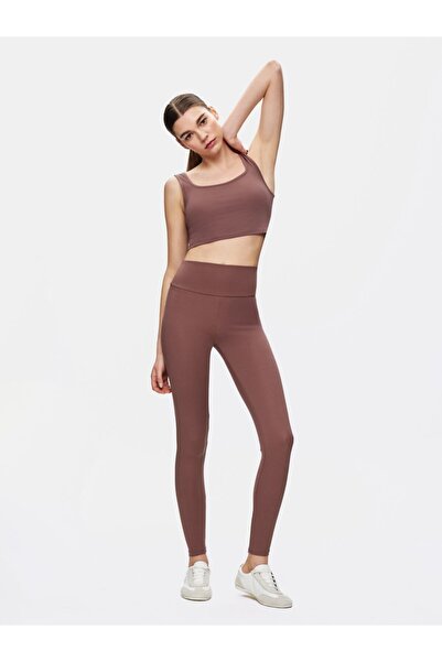 Ltb Strappy Square Neck Crop Brown Tank Top