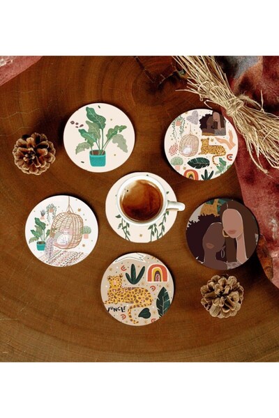 Twin Store 6 Pieces Patterned MDF Coasters