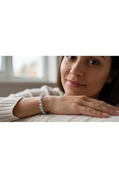 ESU ACCESSORY ESU DOĞAL TAŞ BİLEKLİK PEMBE KUVARS ve AQUAMARİN TAŞI BİLEKLİK