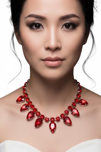 CAŞ DEKORASYON Silver Color Red Stone Evening Dress Necklace