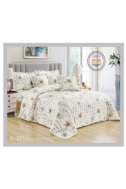 FABRIC Double bed comforter set, 6 pieces, white with a calming floral patter...