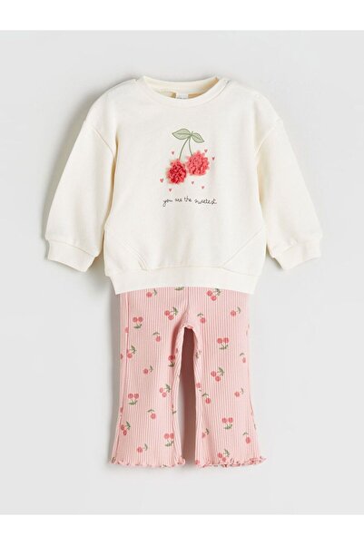 LC Waikiki Lcw Baby Cherry Detailed Baby Girl Sweatshirt and Sweatpants