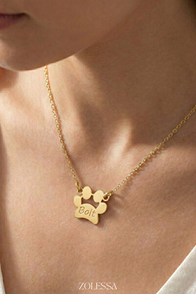 ZOLESSA Kadın Kişiye Özel İsimli Pati Kolye Evcil Hayvan Temalı 14 Ayar Altın...