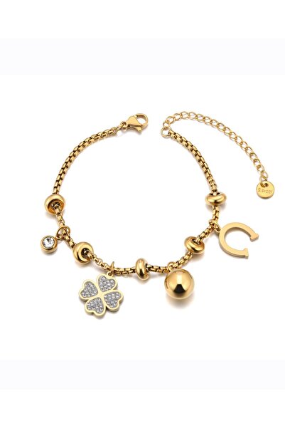 AKSESUARIM Women's Zircon Stone Lucky Bracelet Steel Bracelet