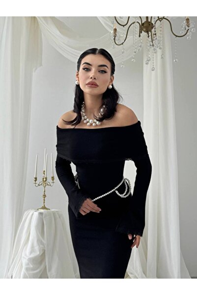 ETİKAFASHION Straplez İspanyol Kol Dantel Detaylı Balık Elbise