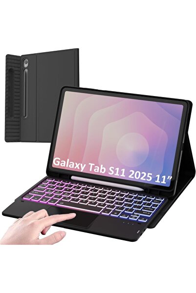 HYX حافظة لوحة مفاتيح لجهاز سامسونج جالاكسي تاب S11 (2025) مقاس 11 بوصة - 3 مناطق إضاءة خلفية 7 ألوان، لوحة تتبع، أسود