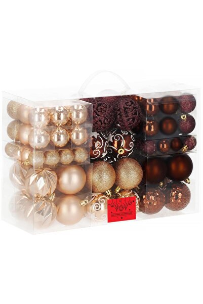 SERSIMO Set de globuri de Crăciun în formă de stea și brad, 101 bucăți, plastic, 37 cm, maro și auriu roz