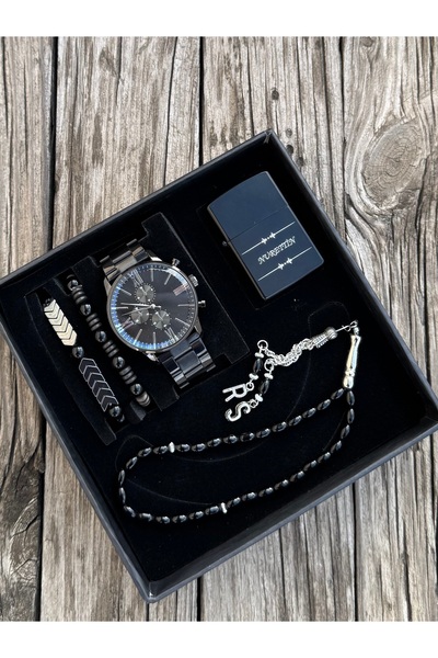 ozbience Erkek Çoklu Takım: Kol Saati, Çakmak, Tesbih ve Bileklik Seti